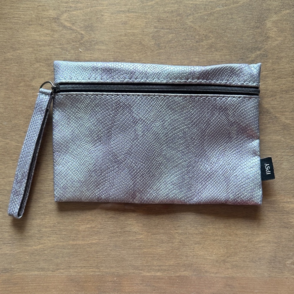 Ipsy Purple Metalic Snack Skin Print Make Up Bag or Wristlet